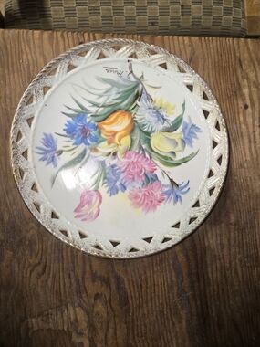 Hand-Painted Floral Decorative Plate - White Base with Multicolor Bouquet